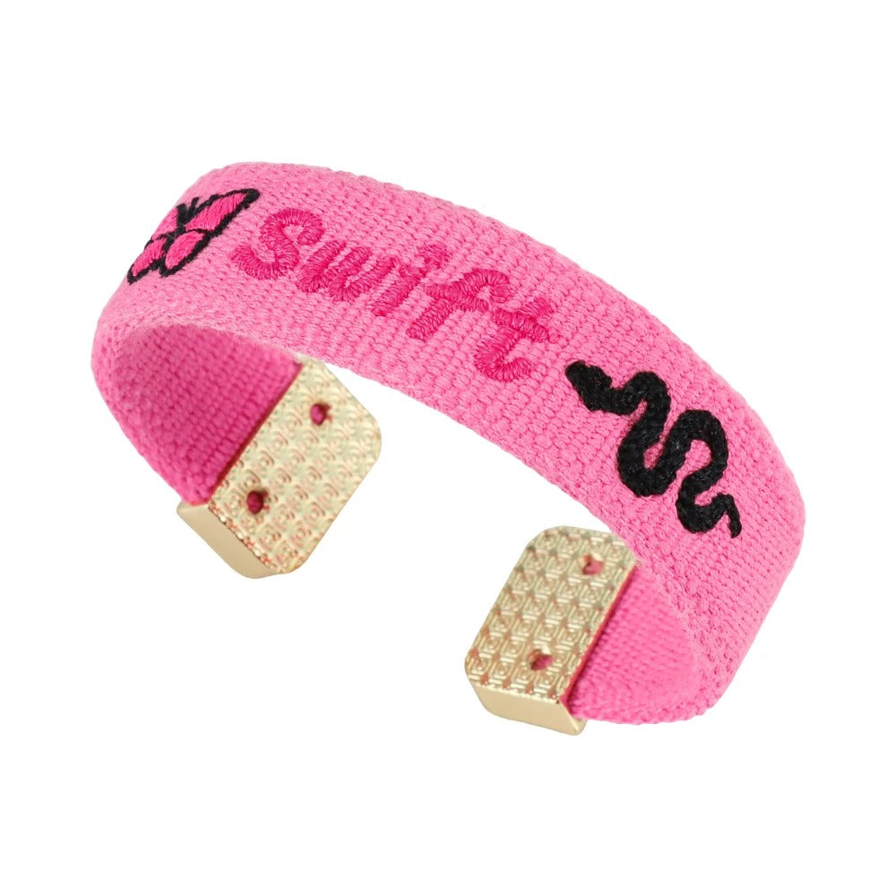 Adjustable Taylor Swift Lyrics Embroidered Open Bangle Bracelet – Music Fan Jewelry Gift for Swifties, Alloy Charm Boho Bracelet